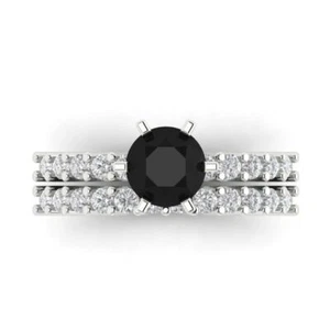 Anello da sposa 3,0 ct taglio tondo pavè vera onice promessa set fascia oro bianco massiccio 14 carati - Foto 1 di 5