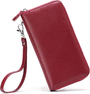 Womens Wallet RFID Blocking Genuine Leather Zip around Wallet Clutch Wristlet Tr - Picture 1 of 12