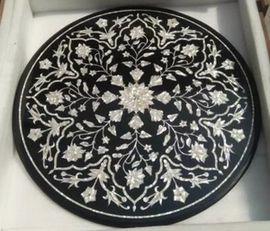 Mesa de mármol negro de 24"" con incrustación de café central piedra antigua decoración del hogar wu1 - Imagen 1 de 8