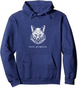 Retro "Hello Gorgeous" Wolf Distressed Design Pullover Hoodie *NEW 5 Colors* - Picture 1 of 7