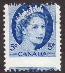 1954 Canada - #341 QEII 5¢ (Errore, Stranezza Freak) - Cambio di perforazione - Est $30 - Foto 1 di 1