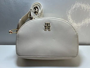 Tommy Hilfiger Damen Umhängetasche Weiß Creme Gold Handtasche Crossbody Zip Bag - Bild 1 von 24