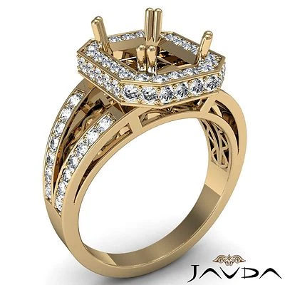 Emerald Cut Semi Mount Halo Pave Diamond Engagement Ring 14k Yellow Gold 0.84Ctw - Image 1 of 4