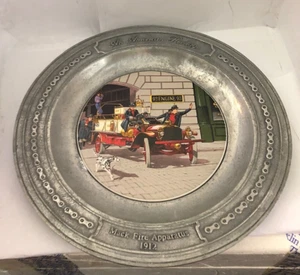 Mack Fire Appararatus 1912 Pewter Hanging Plate Design # 4 Pre-owned - Picture 1 of 3