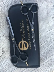 Professional barber Hair Cutting Scissors and thinning 6in black glitter color  - Picture 1 of 5