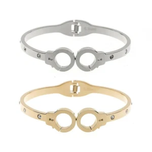 Damen Edelstahl Armband 316L Handschellen Zirkonia Armreif Armspange Nickelfrei - Bild 1 von 5