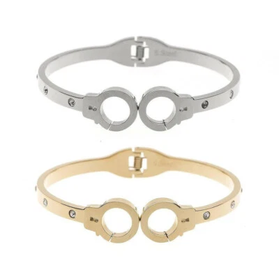 Damen Edelstahl Armband 316L Handschellen Zirkonia Armreif Armspange Nickelfrei - Bild 1 von 3