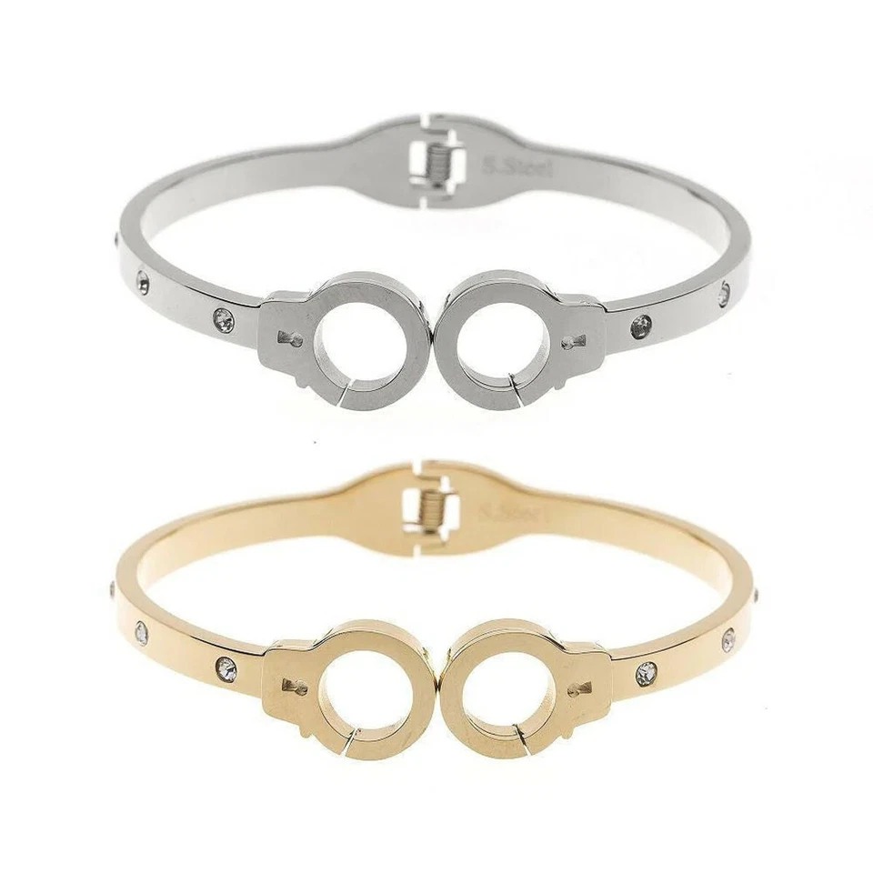 Damen Edelstahl Armband 316L Handschellen Zirkonia Armreif Armspange Nickelfrei - Bild 1 von 3