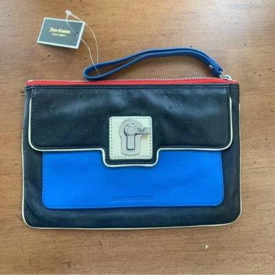 Muñequera Juicy Couture Saturday Soiree de cuero negro azul y rojo bloque de color Foto 1 de 4