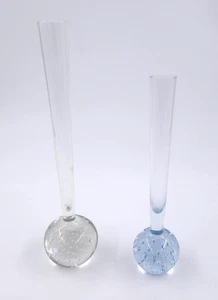 Vintage MCM Hand Blown Bud Vase Controlled Bubble Base Lot of 2 - Picture 1 of 4