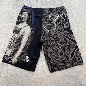 Sullen Men’s Boardshorts 34 x 11" Tattoo Girl Swim Trunks Retro - Picture 1 of 8