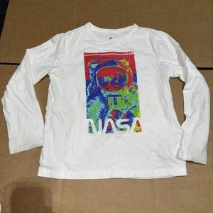 Gap Kids White Long Sleeve Graphic T Shirt Nasa Size S 100% Cotton PREOWNED - Picture 1 of 4