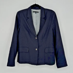 Harve Benard Womens Linen Blend Blazer Size 12 Navy Two Button Office Career - Picture 1 of 8