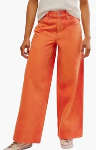 Jeans denim Free People Waterfalls larghi larghi a sacco arancione 27 nuovi senza etichette - Foto 1 di 15