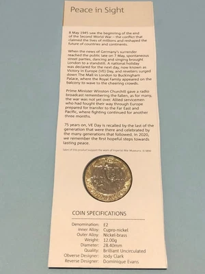 2020 £2 Two Pound Coin VE Day - Peace in Sight Uncirculated UK BUNC Royal Mint - Image 1 of 2