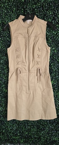 Abito donna Michael Kors come nuovo zip kaki utility tank lunghezza ginocchio taglia XS