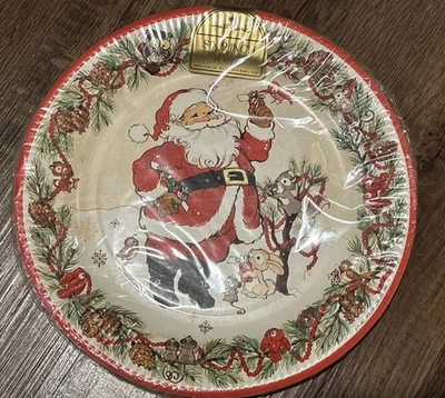 Placas de papel de Natal vintage Hallmark 7 polegadas Papai Noel animais - Imagem 1 de 4