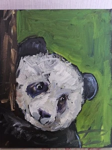 Ölgemälde Tier Ölbild Bilder Modern Art Kunst Unikat Wandbild  25x30 Panda  - Bild 1 von 6