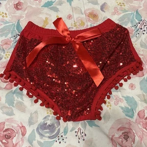 NWOT Baby Girls Red Sequin Shorts W/ Bow.  SZ 3T FREE SHIPPING - Picture 1 of 8