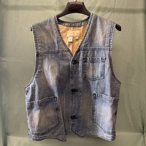Vintage The Territory Ahead M Denim Vest Pockets Buttons Lined Distressed - Picture 1 of 9