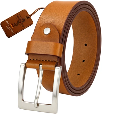 Yousha Elia Vollnarben-Gürtel aus braunem Leder für Herren mit klassischer Metal