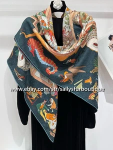 Sallys Quality Cashmere & Silk Jacquard Horse Print Double Face Shawl Scarf 53" - Picture 1 of 9