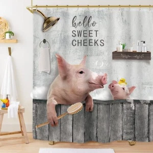 Funny Pig Shower Curtain 60x71" Animal Farmhouse Farm Rustic Waterproof - Picture 1 of 6