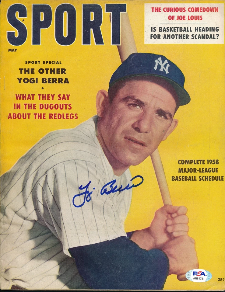 Revista deportiva firmada por Yogi Berra mayo 1958 autógrafo automático PSA/DNA AH81751 Foto 1 de 1