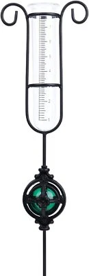  Rain Gauge Outdoor, Metal Gazing Ball Decorative with Stake for Lawn, Green - Image 1 of 3