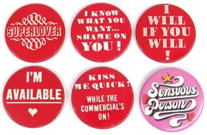 6 Vtg 1970s Hallmark Pinback Button Lot, Adult Humor Love Hippie Superlover - Picture 1 of 2