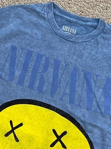 Licensed Nirvana Acid Wash T-Shirt Size Medium Short Sleeve Blue - Picture 1 of 6