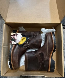 VINTAGE Rare CHIPPEWA Engineer Boots Moc Toe Leather Brown 6.5EE BLACK LABEL - Picture 1 of 13