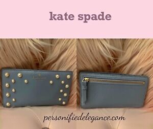 NEW Kate Spade Serrano Place Stacy Blue Leather Pearl Bifold Wallet $149