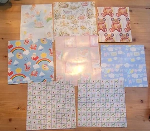 Vintage Babyparty Geschenkpapier Sortiment Menge 8 Blatt  - Bild 1 von 8