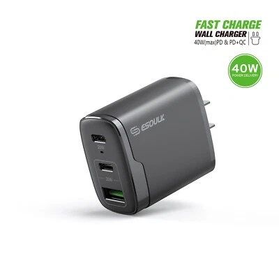 Cargador de viaje rápido de pared Esoulk 40 W adaptador PD/QC USB-C para iPhone y Android Foto 1 de 4