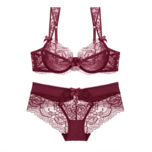 Women Bras Set Ultra-thin Brassiere Lace Wide Strap Sexy Lingerie Bralette Panty - Picture 1 of 29