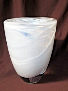 Kosta Boda Atoll White Swirl by Anna Ehrner Heavy Glass Vase &Label 19.5CmT VTG - Picture 1 of 22