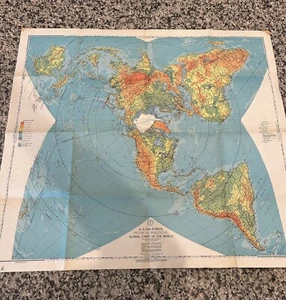 Prima Edizione 1952 RARA US Air Force Carta Globale del Mondo Mappa Bella! - Foto 1 di 5
