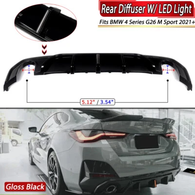 Gloss Black Rear Bumper Diffuser W/ LED For BMW 420i 430i G26 Gran Coupe M Sport Foto 1 de 4