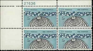 US Scott # 1237, Science "The World", Plate Block of (4) 1963 5¢ Stamps, MNH - Picture 1 of 1