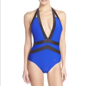 NWT Ted Baker Ralinda Bright Blue One Piece Swim Black Trim - Picture 1 of 12