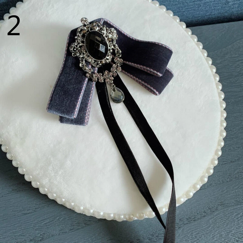 Lady Retro Rhinestone Bow Neck Tie Collar Crystal Bowknot Uniform Bowtie Ribbon - Image 1 of 4