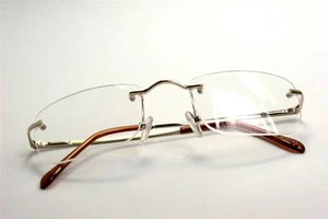 Rectangular slim rimless smart looking eye-glasses RX clear lens palin Gold - Picture 1 of 1