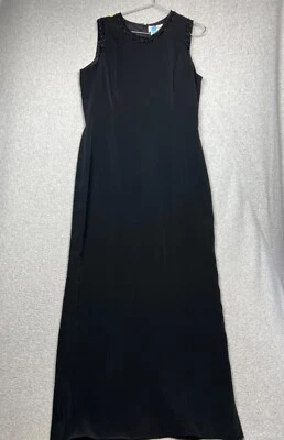 Vintage Bob Mackie Boutique Beaded Neck Maxi Dress 16 Black Simple Minimalist - Image 1 of 4