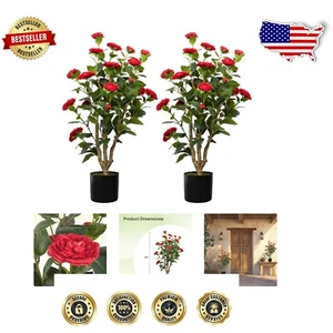 Realistic 38" Faux Camellia Plant Set - Maintenance-Free Indoor & Outdoor Décor - Picture 1 of 9