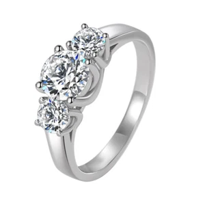 3-stones Round Cut AAA Wedding Cz Band Women's 925 Silver Engagement Ring Sz 4-9 - Picture 1 of 6