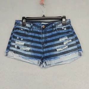 FOREVER 21 American Flag Denim Shorts Womens 28 Blue Distressed Cuffed Summer - Picture 1 of 10