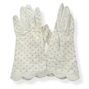 Vintage Ivory Leather Perforated Driving Gloves Scalloped Edge Japan Size L - Picture 1 of 12