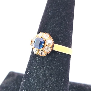 FRANZÖSISCHER viktorianischer Ring Minenschliff Diamanten + Saphir im Kissenschliff 18K Rotgold WOW - Bild 1 von 10