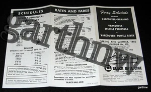 VANCOUVER NANAIMO 1956 FÄHRENFAHRPLAN SECHELT HALBINSULA POWELL RIVER SCHWARZ BALL - Bild 1 von 2